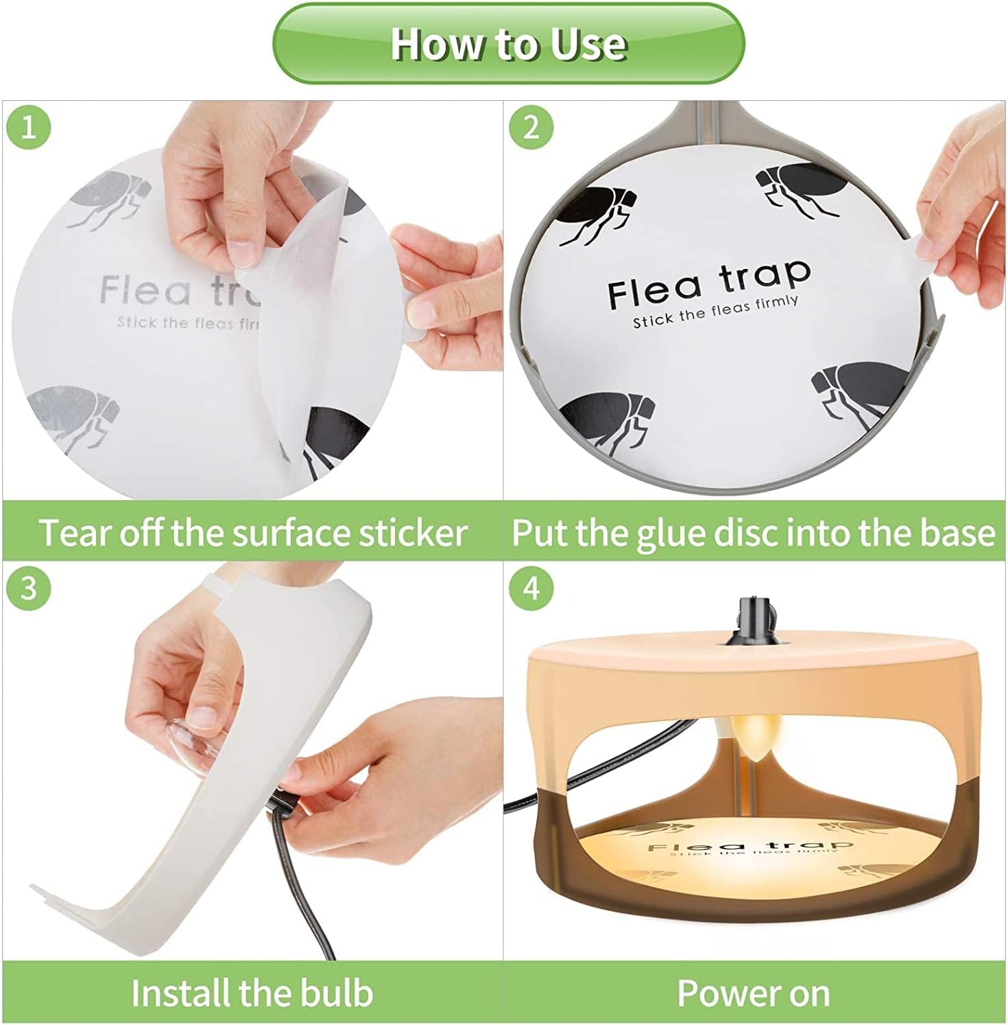 Flea Traps for Inside Your Home,New Bed Bug Trap with Light Refills and Sticky Pads,Electronic Fly Gnat Traps Indoor,Sticky Flea Bombs for Home Indoor(Beige, 2 Pack)