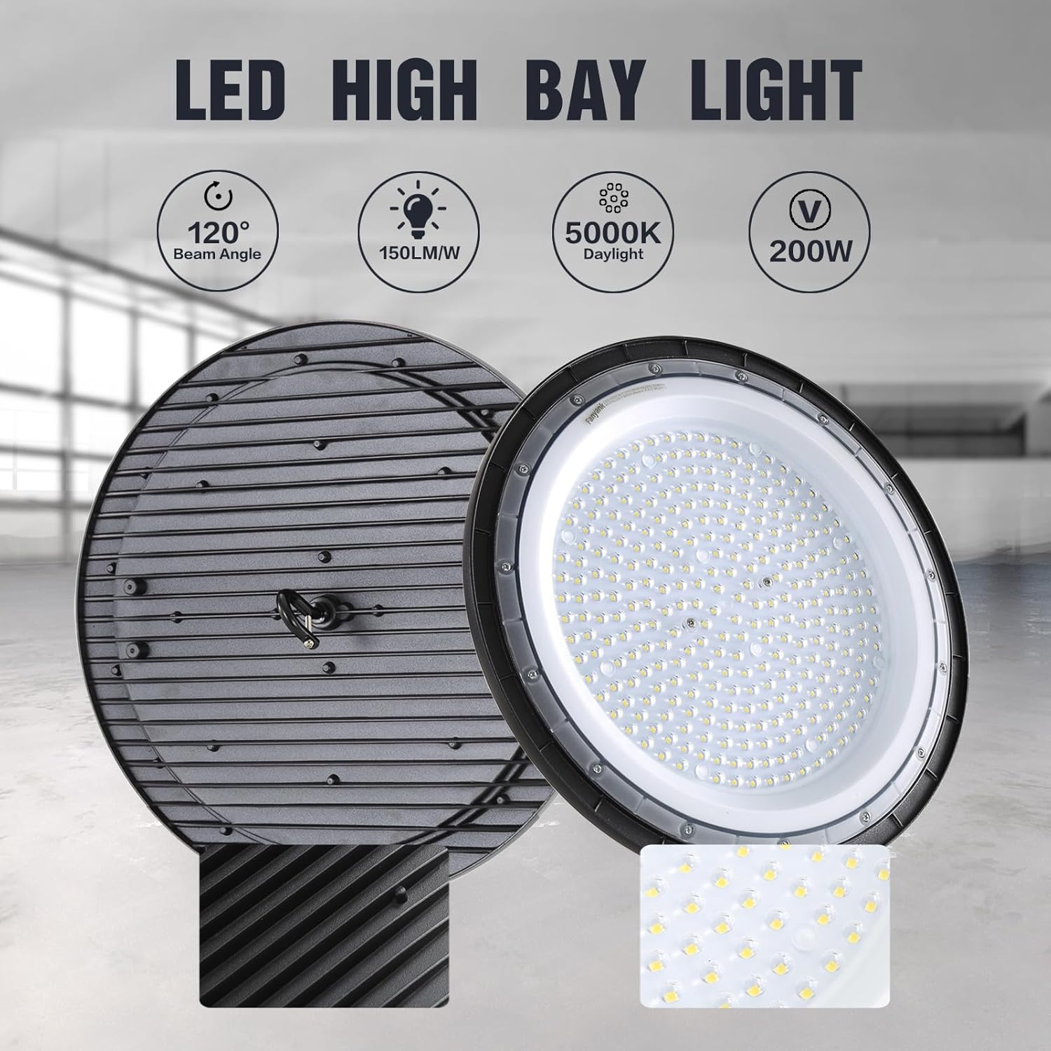 High Bay LED Shop Lights, 200W UFO LED High Bay Light with US Plug, 120V UFO LED High Bay Light for Garage Workshop Barn Warehouse, Commercial Bay Lighting 5000K-Daylight 4 Pack 200W-4PCS