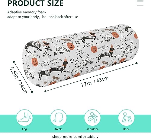 Miniatura 3 de Halloween Cute Dog Pumpkin Bolster Pillow Insert Neck Roll Pillow Memory Foam Round Pillow Foam Cylinder Pillow Case Neck Support Pillows