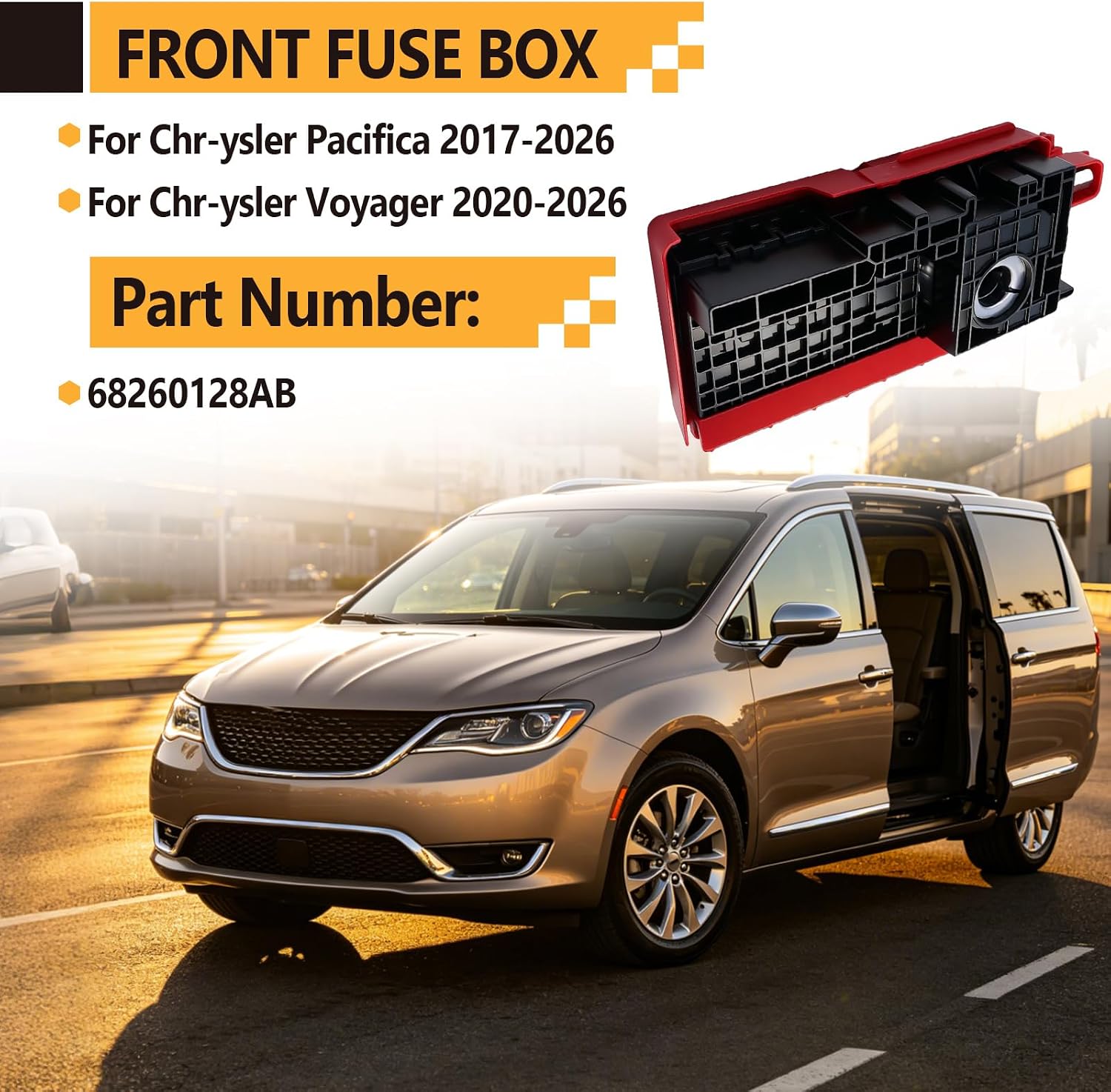 68260128AB Front Fuse Box Compatible with Pacifica 2017-2026 Models fit for Voyager 2020-2026 Models, Engine Compartment Pre Fuse Box Replacement