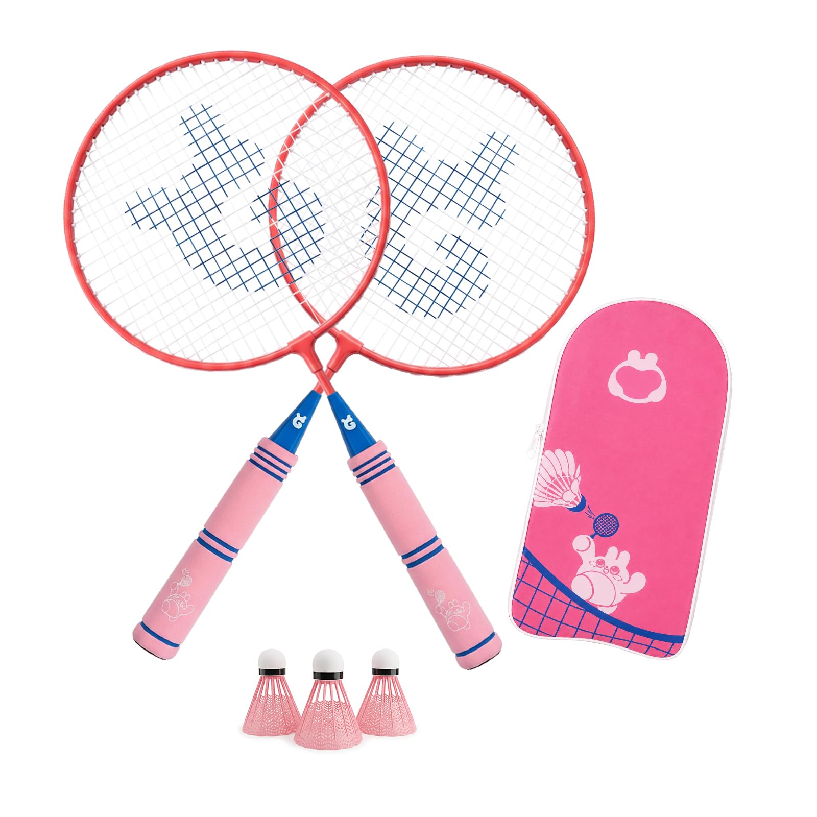 QKTYB Kids Badminton Set Extra Long 47cm/18.5inch, 1 Pair Children Badminton Rackets Set of 2, Nylon Alloy Lightweight for Kids Beginner Players Indoor Outdoor Sports Game with Carry Bag