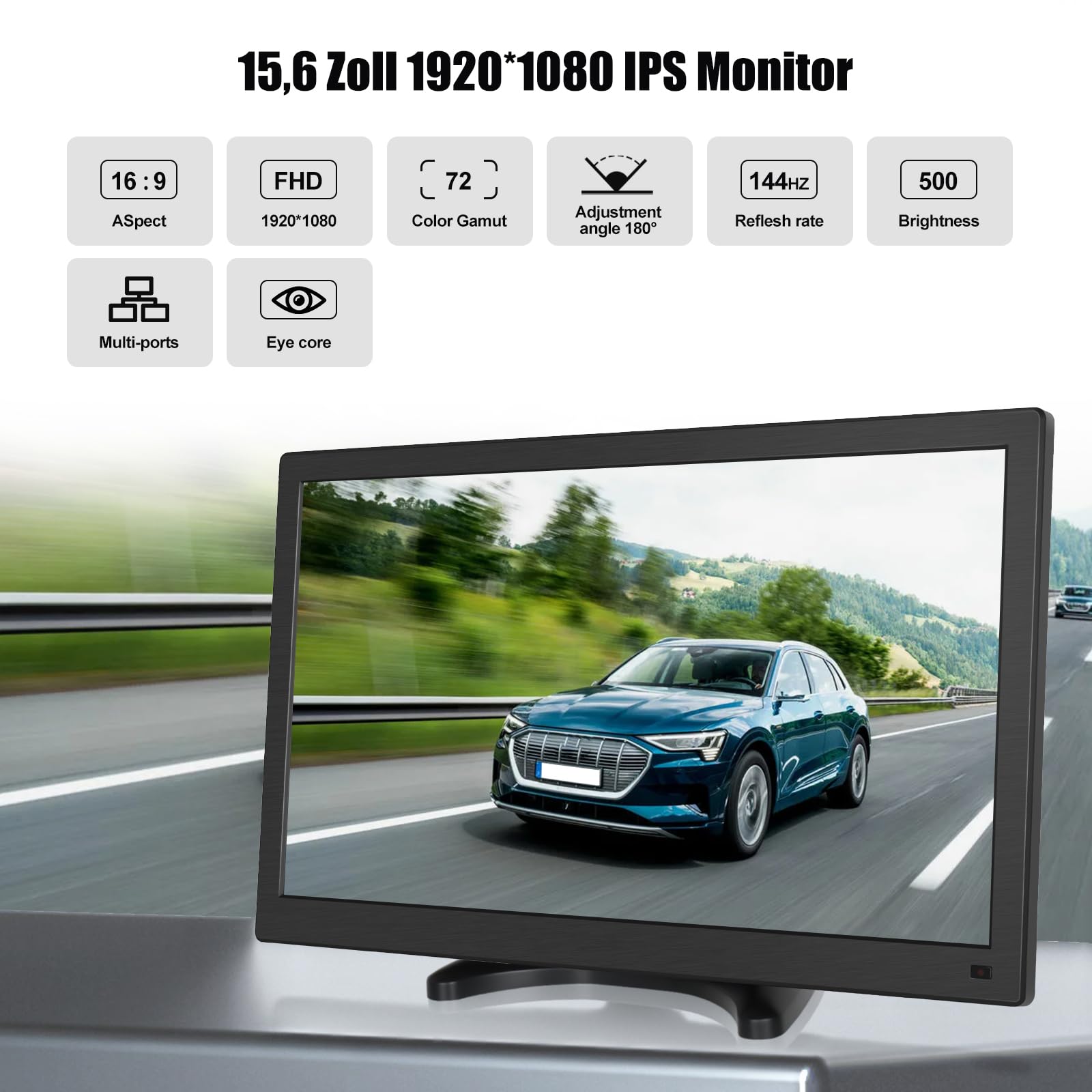 CAMECHO 15,6 Pollici Mini Monitor Full HD 1920 * 1080 Altoparlante Integrato con HDMI-VGA Ingresso-RAC-BNC Display Video Player Monitor per Gioco/PC/TV/DVD/Camera di Sicurezza