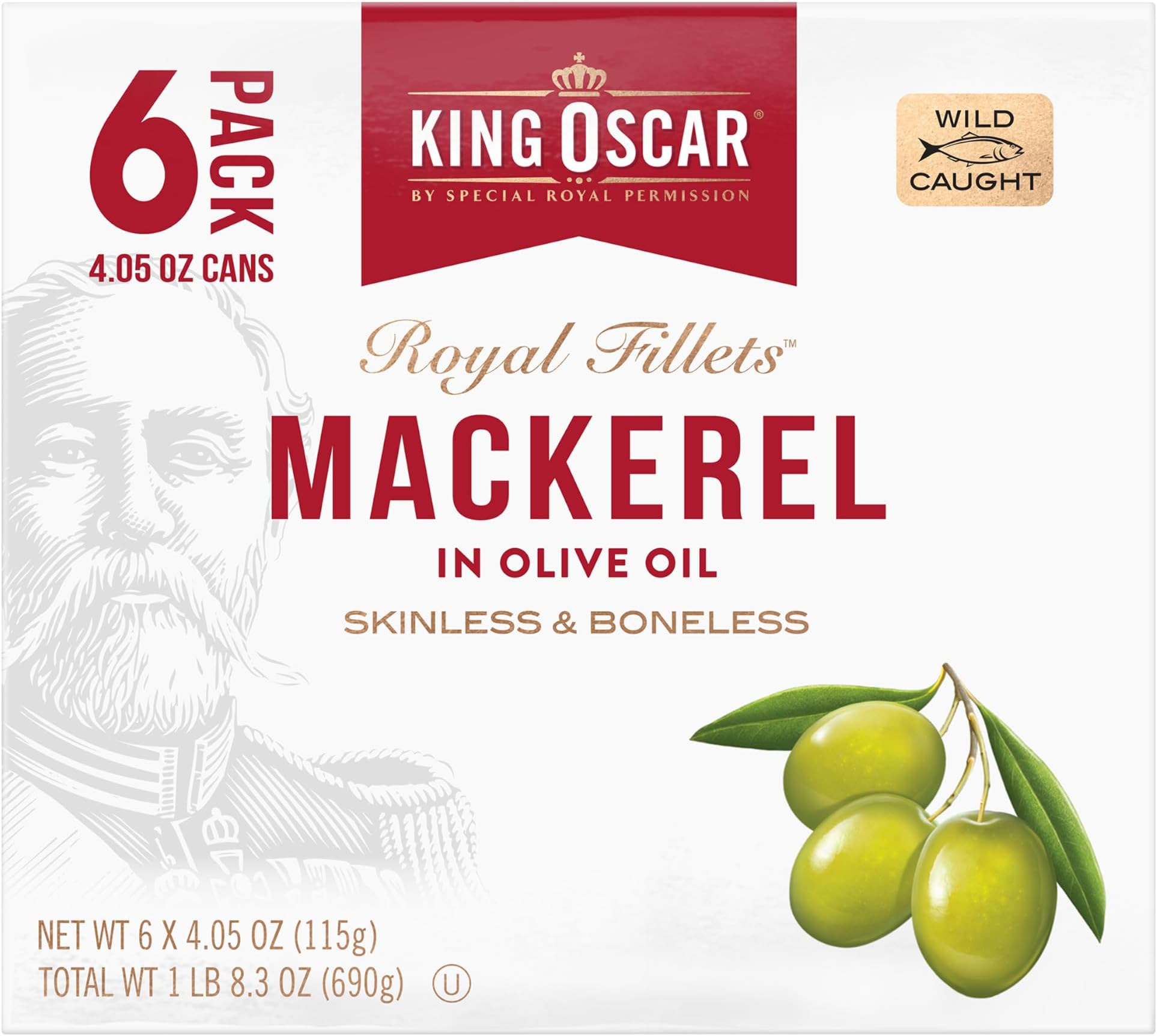 Mackerel in Olive Oil, 4.05 Ounce Can (Pack of 6, Packaging May Vary), Skinless & Boneless, Wild Caught Canned Mackerel