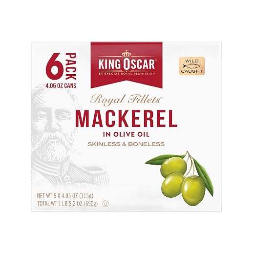 King Oscar Mackerel in Olive Oil, 4.05 oz Can, 6-Pk, Wild Caught