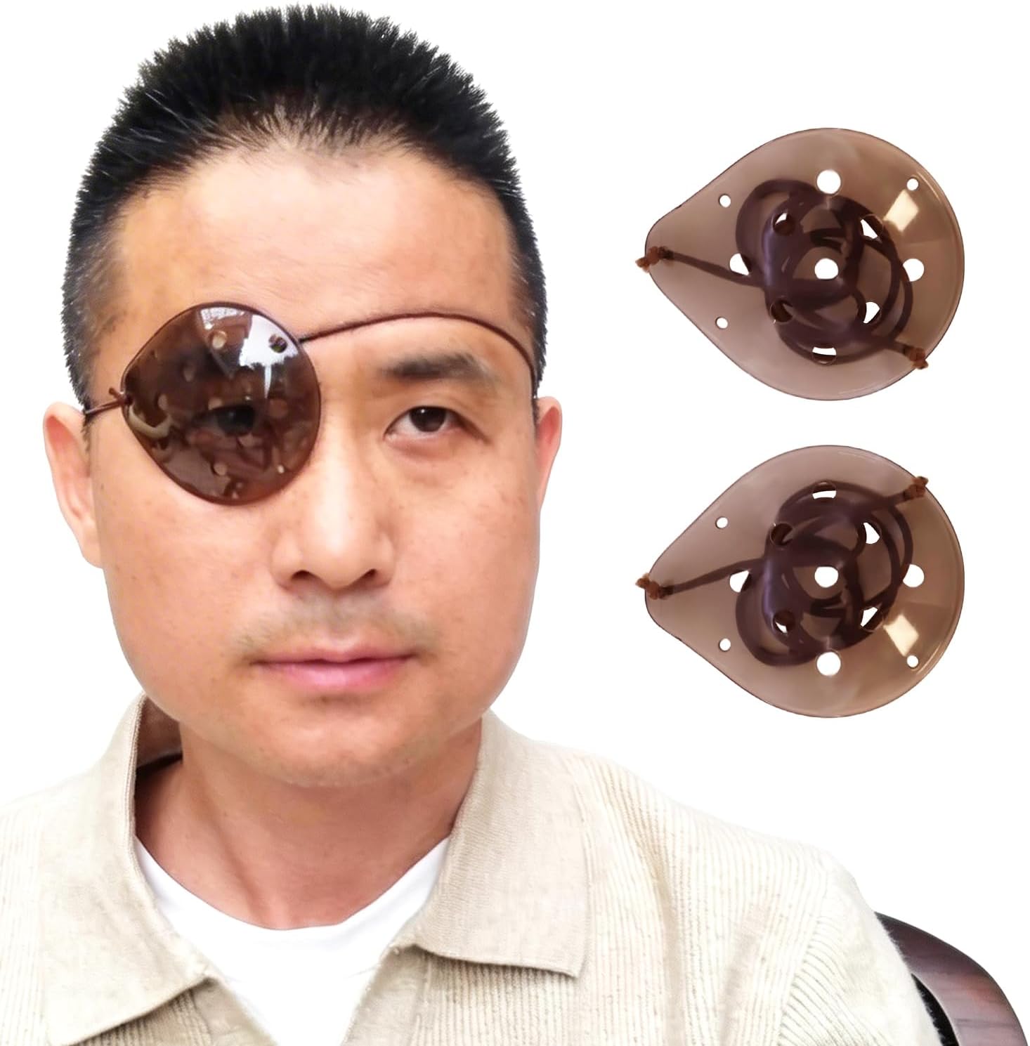 3D Eye Shield for Sleeping After Cataract Surgery, Transparent Ventilated Eye Protector with Adjustable Headband, Brown, Lightweight PC Material