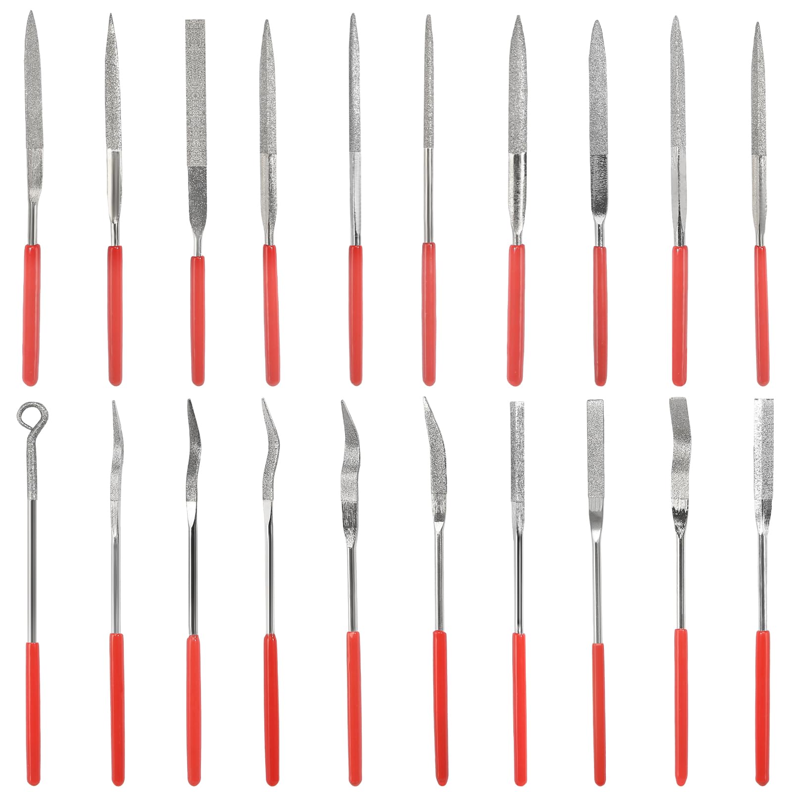 Juego de 20 limas de agujas de diamante mini, herramientas de modelismo para impresora 3D, accesorios para llaves con mango de goma, mini limas estriadas de metal, herramientas para madera, metal