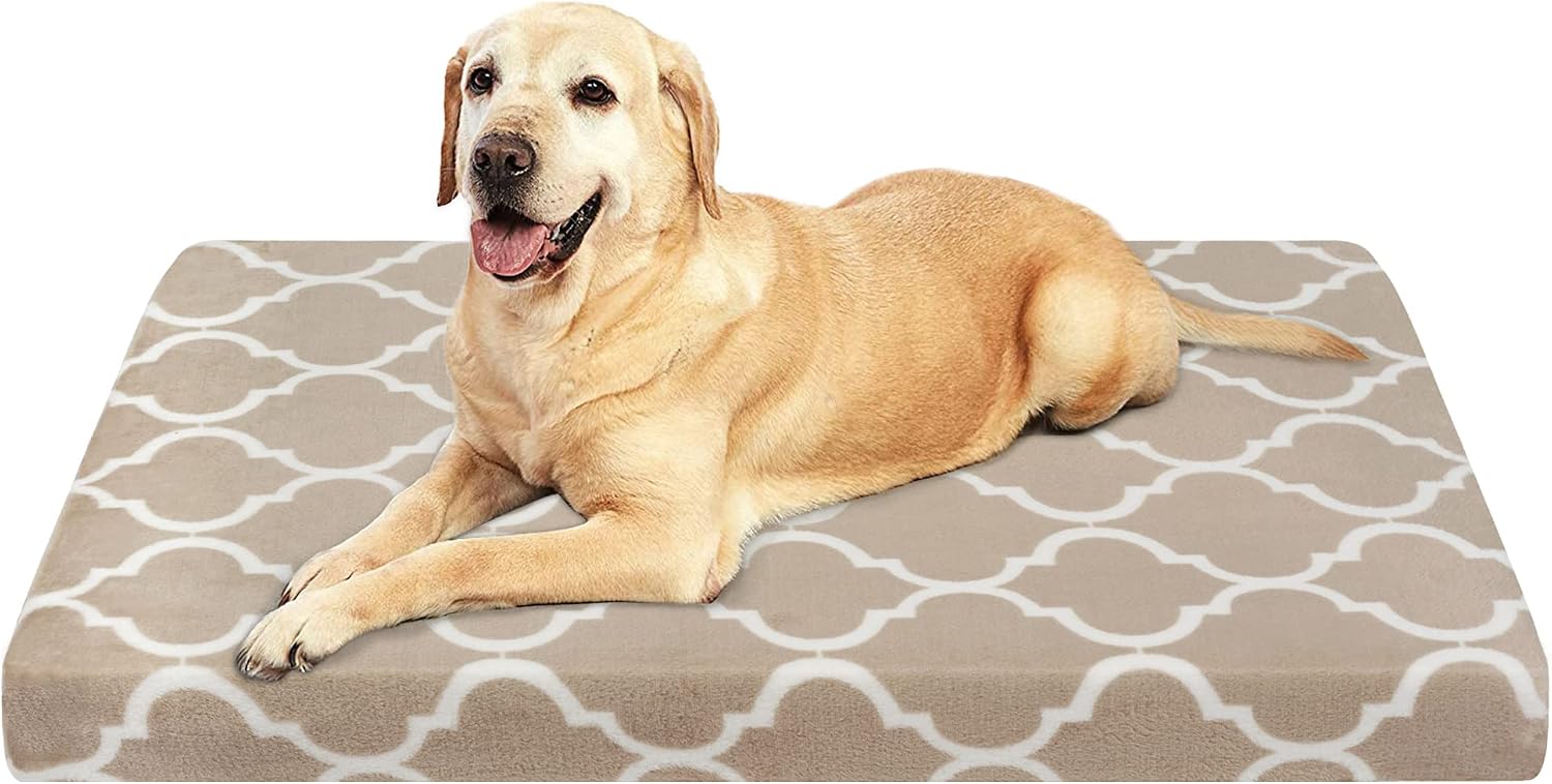 KROSER 24"/30"/36"/42"/48" Reversible Dog Bed (Warm&Cool) Stylish Pet Mattress Bed with Water Absorbing & Waterproof Linings, Removable Machine Washable Cover, Firm Support Pet Mat for Dogs 25-110lbs