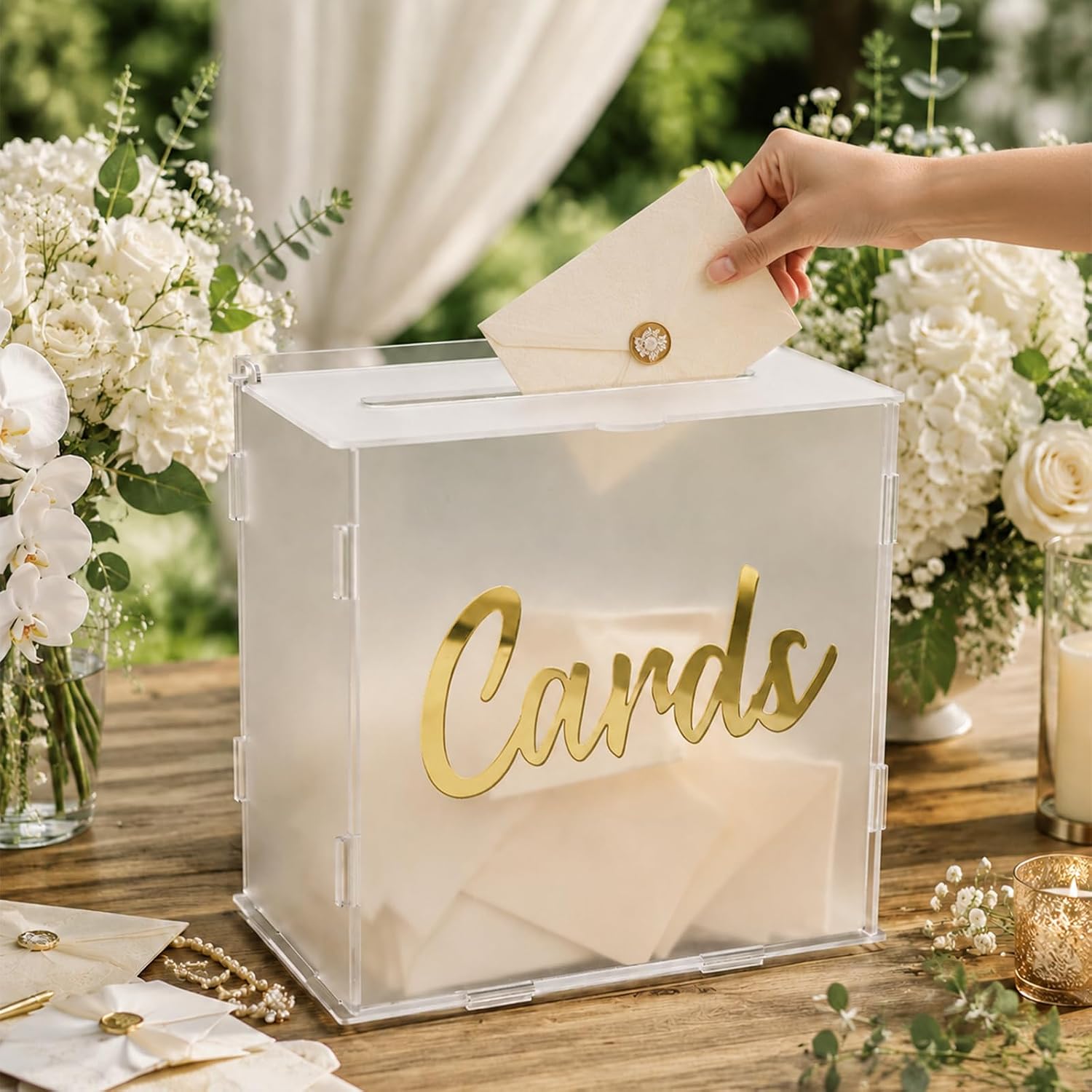 Frosted Acrylic Wedding Card Box with Slot, Money Envelope Gift Cards Boxes for Wedding Reception, Party, Graduation, Birthday, Baby Shower Decorations