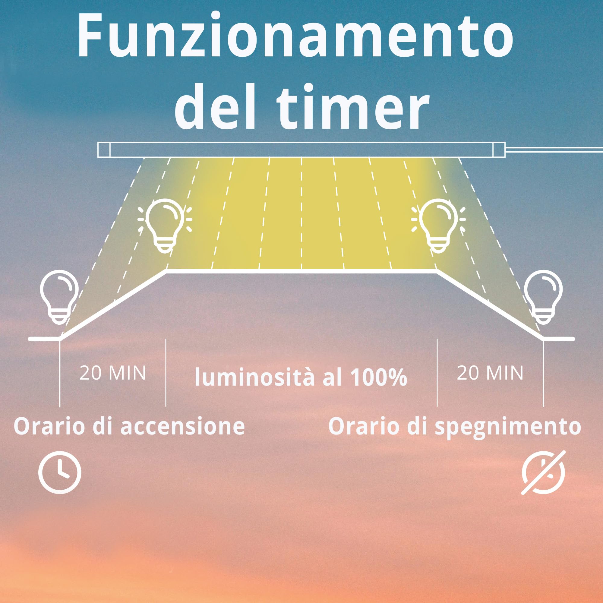 HappyBird Lighting - Timer di programmazione alba/tramonto - Si accende e si spegne lentamente - Funziona su ogni luce LED - On e Off automatici - Fornisce tempi esatti - Batteria di backup integrata