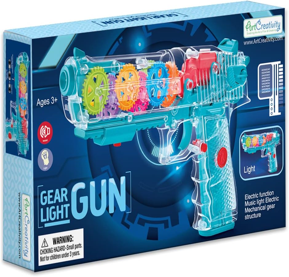 ArtCreativity Light Up Toy Gun for Kids - Gear Action Space Gun with Lights, Sounds & Moving Gears, Batteries Included, Fun Alien Laser Toy Gun Gift for Boys (Pack of 2)