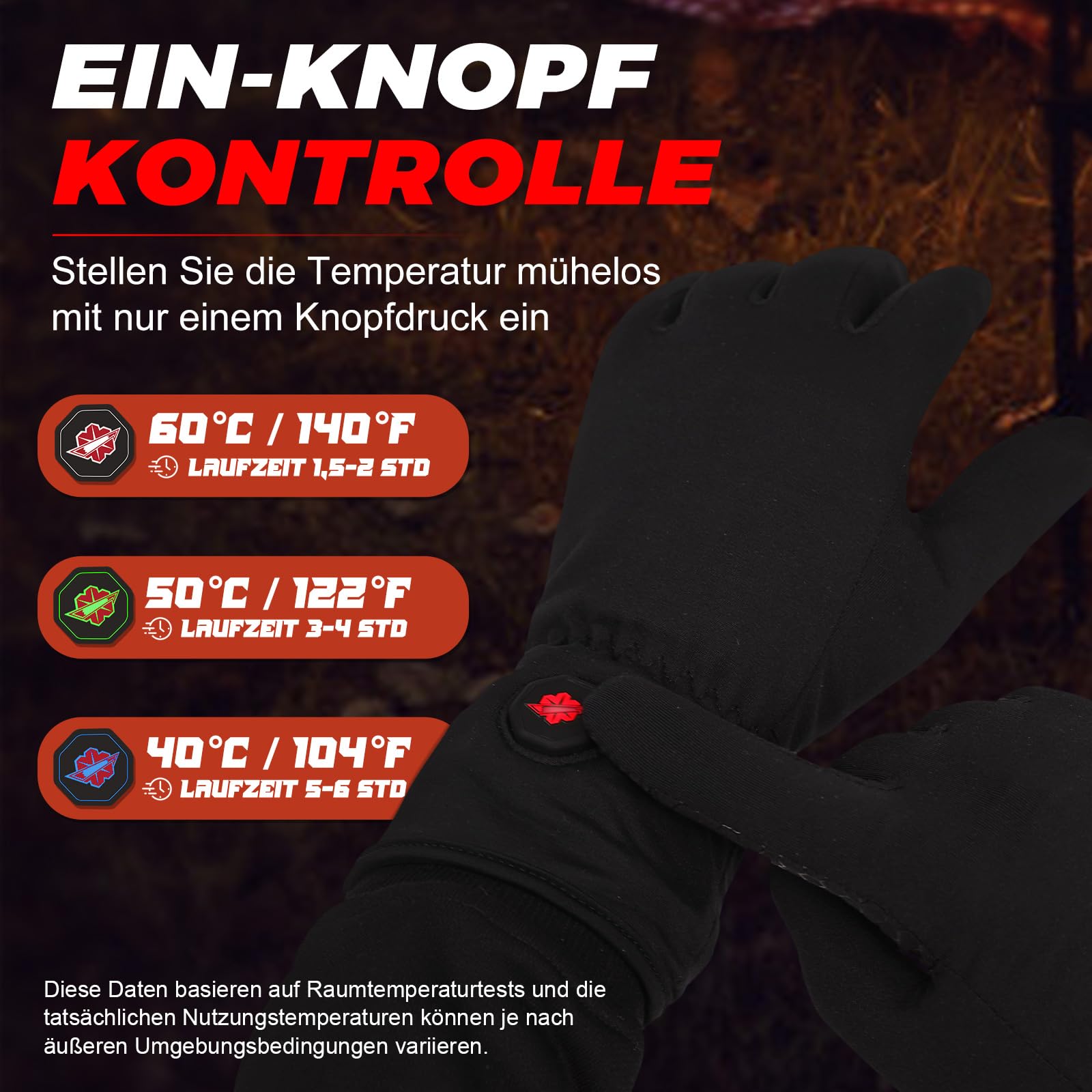 Dr.warm Winter Beheizbare Handschuhe Wiederaufladbar, Beheizte Handschuhe Touchscreen mit 3 Heizstufen für Camping, Skifahren, Klettern, Radfahren, M