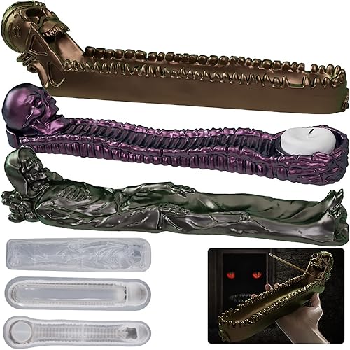 Miniatura 3 de Molde de silicona para incienso de esqueleto, bandeja de inserción, moldes de resina para manualidades, quemador de incienso para resina epoxi