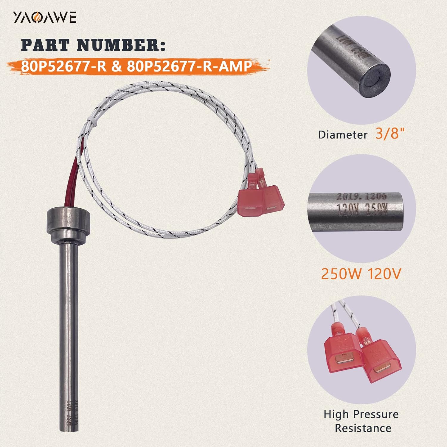 YAOAWE Pellet Stove Igniter Replacement for St Croix Igniter, Ignitor York Insert, Element P, Prescott EXL, Ashby, Part 80P52727-R/ 80P52677-R-AMP