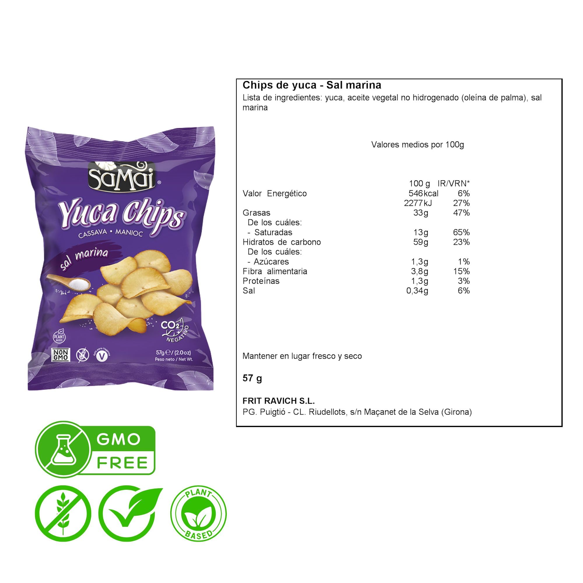 Samai Chips de yuca Sal marina del Pacífico (paquete de 15) sin gluten, sin nueces, sin lactosa, certificado Kosher, aperitivo apto para paleo
