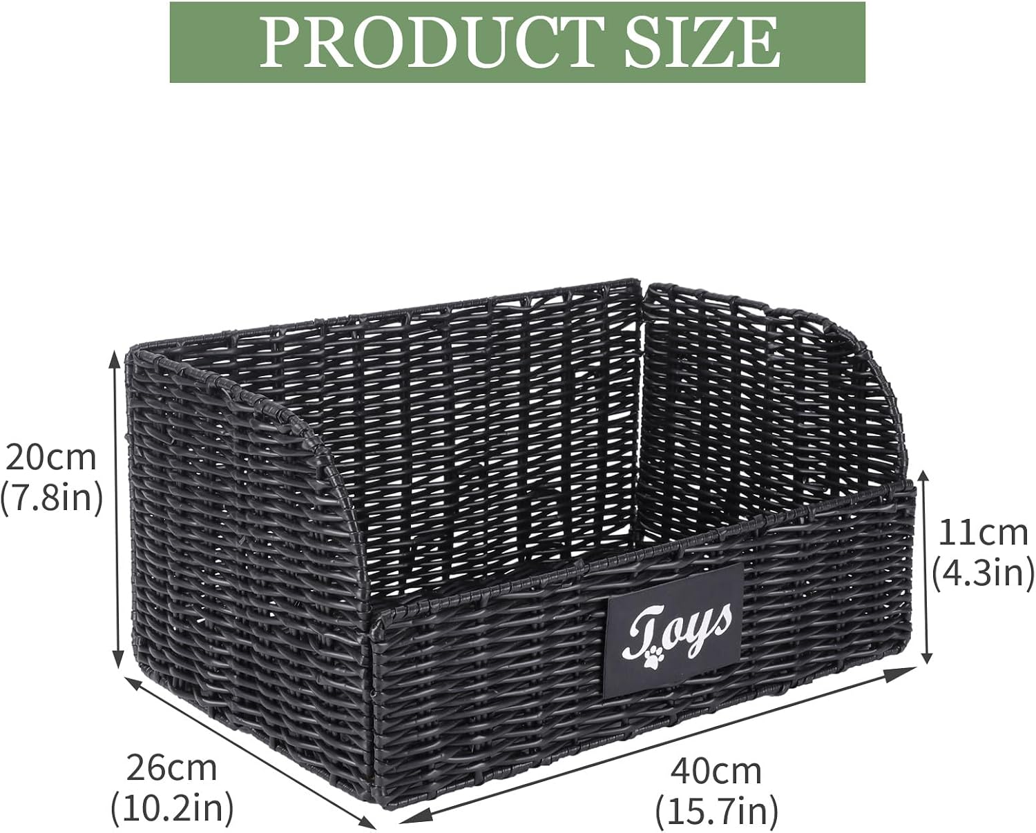 Pet Dog Toy Storage Basket,Collapsible Poly Wicker Baskets for Dog Cat Toys,Trapezoid Dog Toy Bin,Dog Storage Organizer for Leash Blanket Toys,Ideal for Living Room,Playroom(Black)