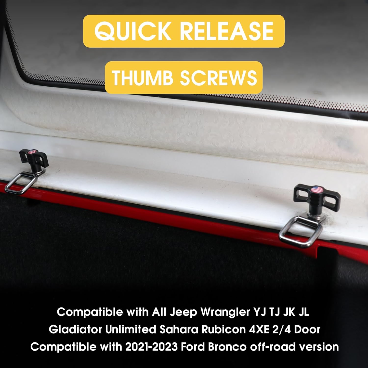 sukemichi Hardtop Removal Lift Quick Release Bolts Thumb Screws with D Ring Tie Down Anchors for Jeep Wrangler TJ JK JL 4XE Gladiator JT Ford Bronco Accessories - Hard Top Removal Screws(Flag)