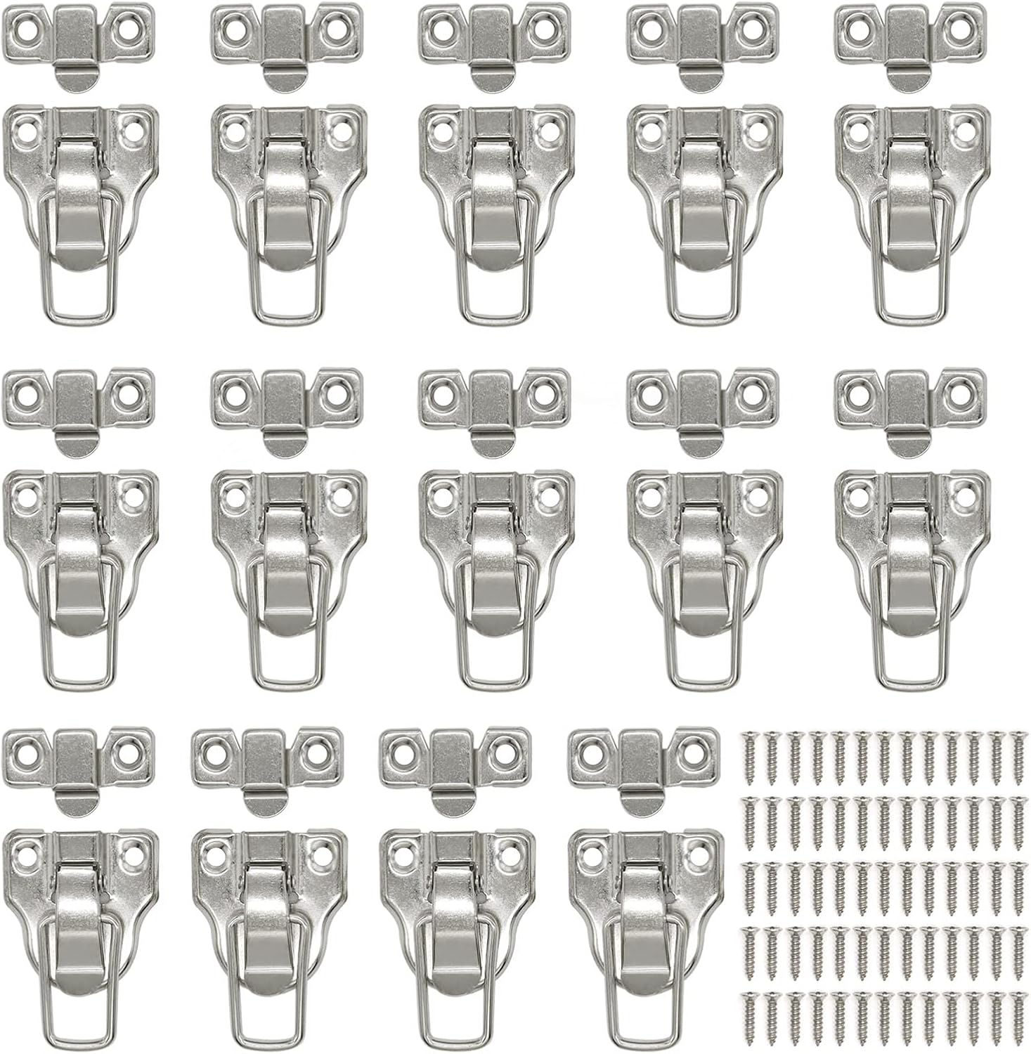 14 Pieces Wood Box Toolbox Cabinet Metal Spring Loaded Latches Catch Toggle Hasp (Silver)