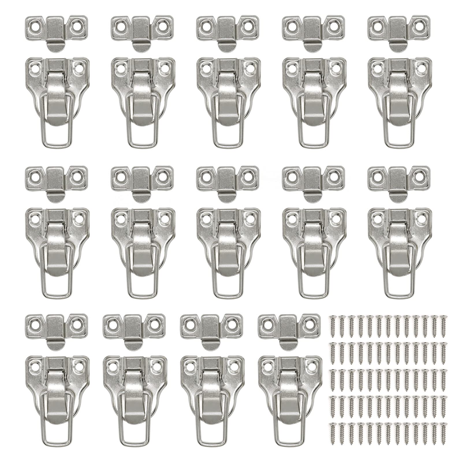 14 Pieces Wood Box Toolbox Cabinet Metal Spring Loaded Latches Catch Toggle Hasp (Silver)