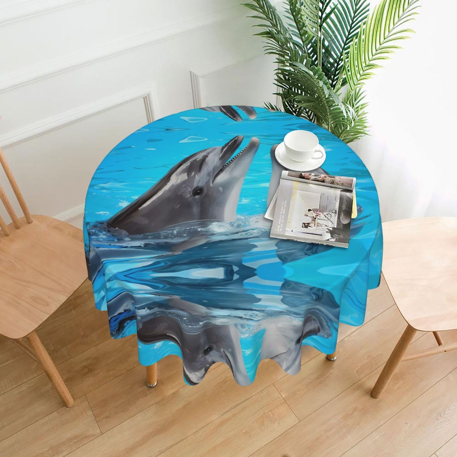 HJFCZH Cool dolphin Prints Round Decorative Tablecloth 60in - High-Grade Polyester Throw for Dinners, Weddings & Everyday Use