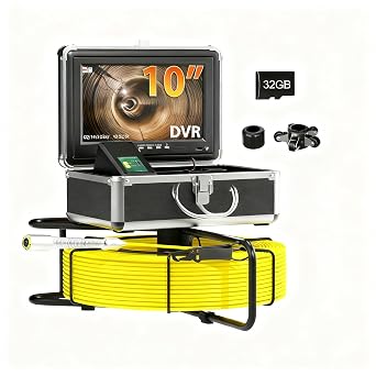 Sewer Camera 100ft, Drain Camera with 10 IPS DVR, 1080P HD Pipeline Inspection Camera with 23mm Sapphire Lens, 5X Zoom, Meter Counter, Sewer Inspection Camera, Pipe Camera with 7mm Cable & 32G Card
