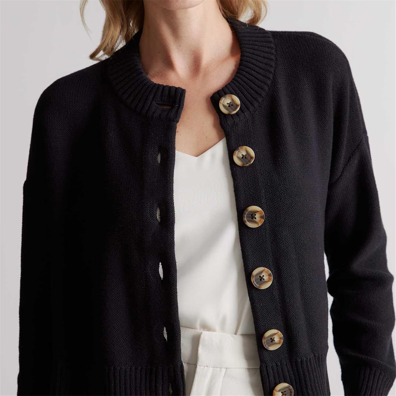 Women Casual Button Up Sweater Y2K Loose Fit Crewneck Long Sleeve Knit Cardigan Solid Color Fall Trendy Jacket Outwear - Image 5