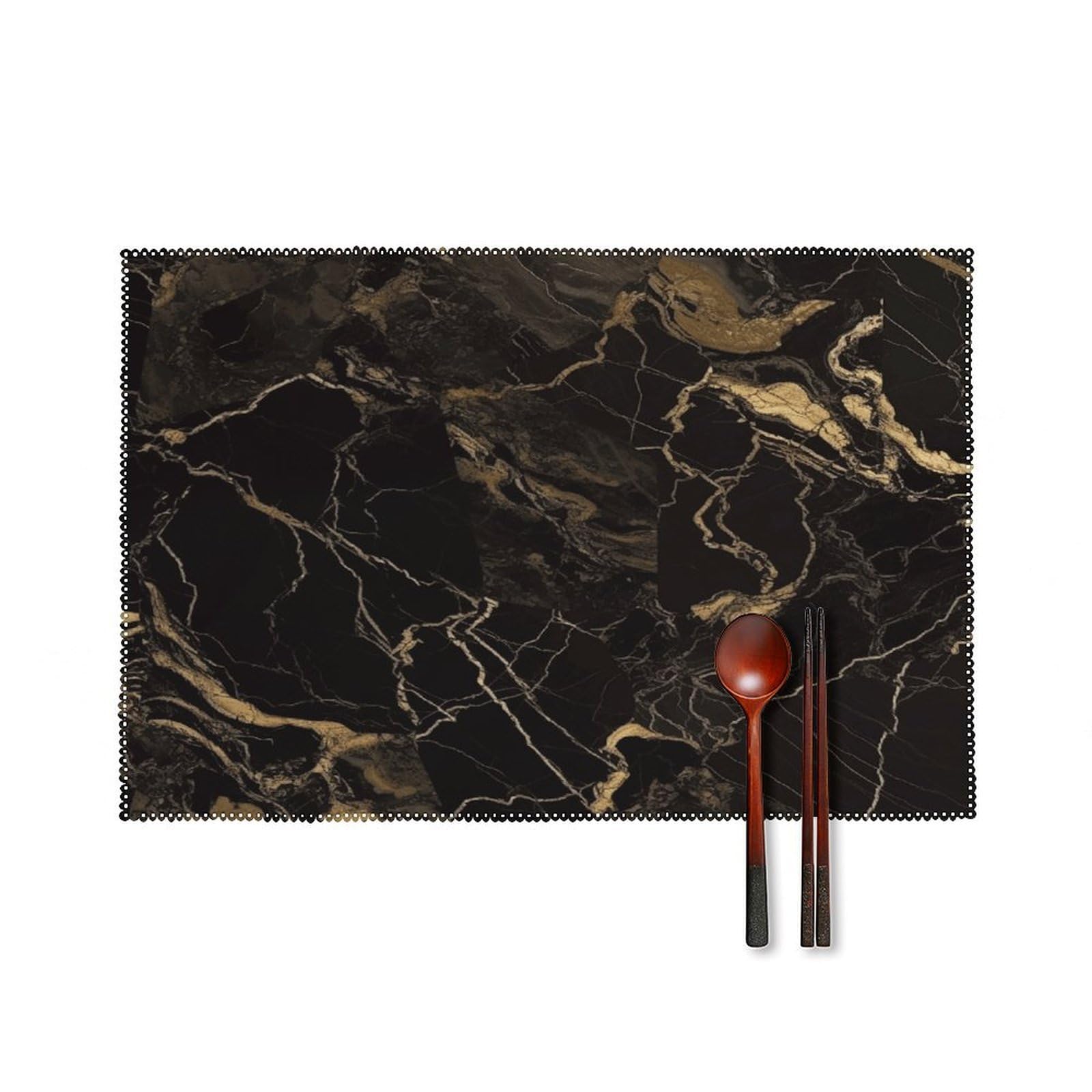 Fekiloot Style Gold Black Marble Placemats Set Of 6,Table Mat