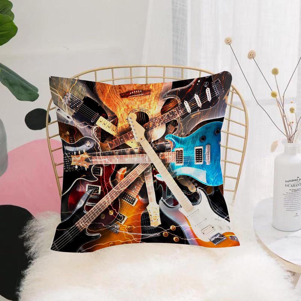 HYMSXW Cushion Cover,Throw Pillow Case Home Decorative for Living Room Bedroom Sofa Chair 20X20 Inch,Electric guitar surrounded with the lightnings,Pillowcase 50X50cm