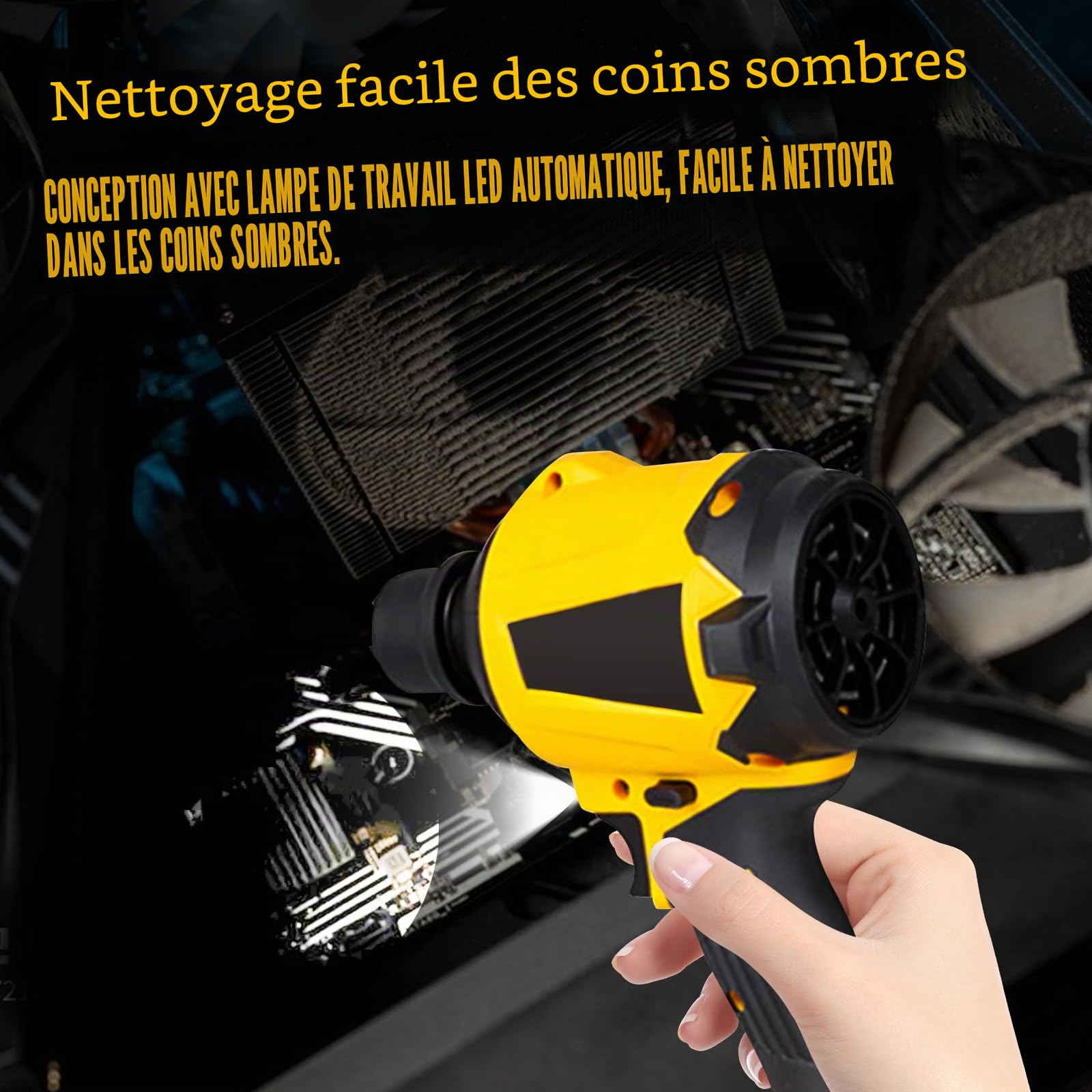 Souffleur à poussière sans fil pour batterie Dewalt 18 V/20 V, souffleur portatif 1000 W à air comprimé, moteur à vitesse continue, lumière LED, 720 km/h et 8 buses (sans batterie)