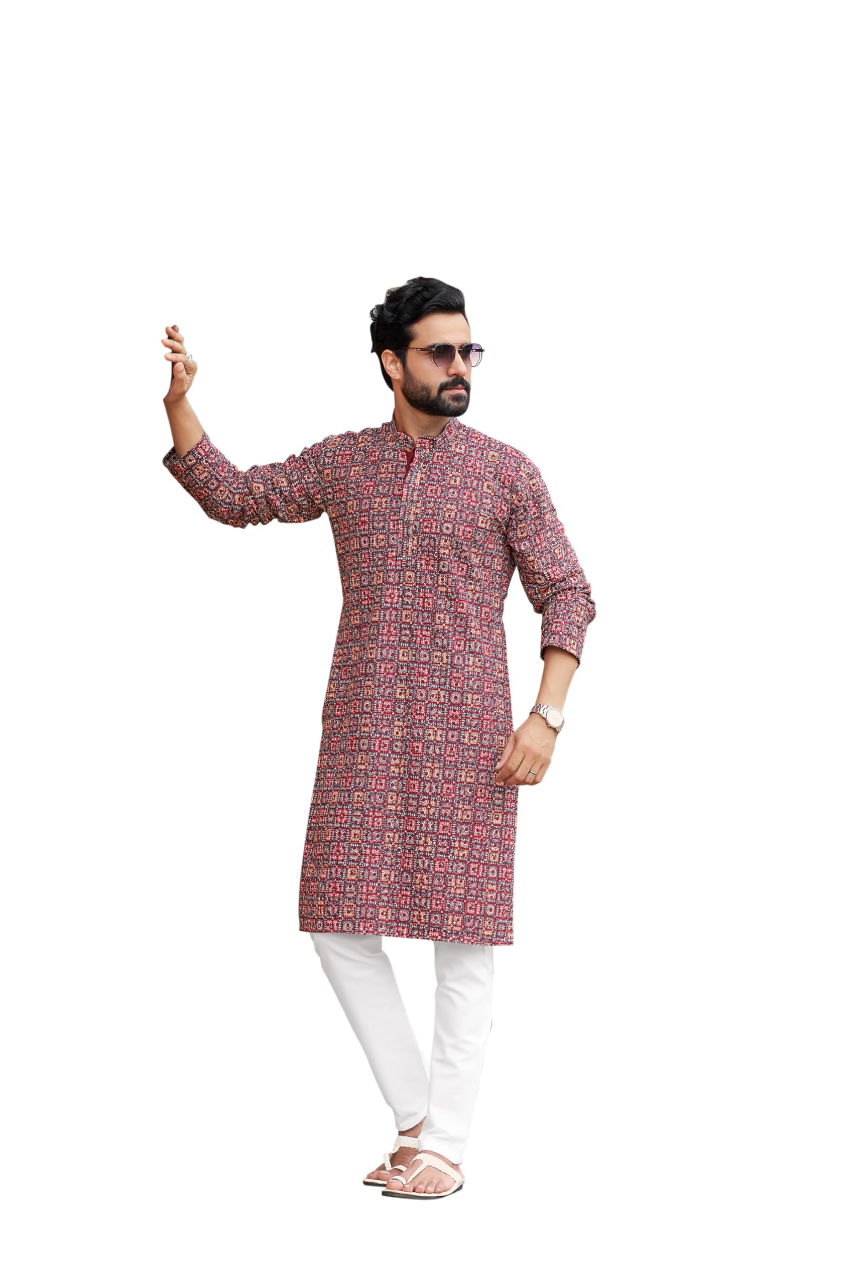 indiroop Men’s Traditional Cotton Blend Kurta Set – Embroidered, Full Sleeve, Regular Fit Kurta Pajama Casual Kurta for Men Festive Ethnic Outfit-picture-51
