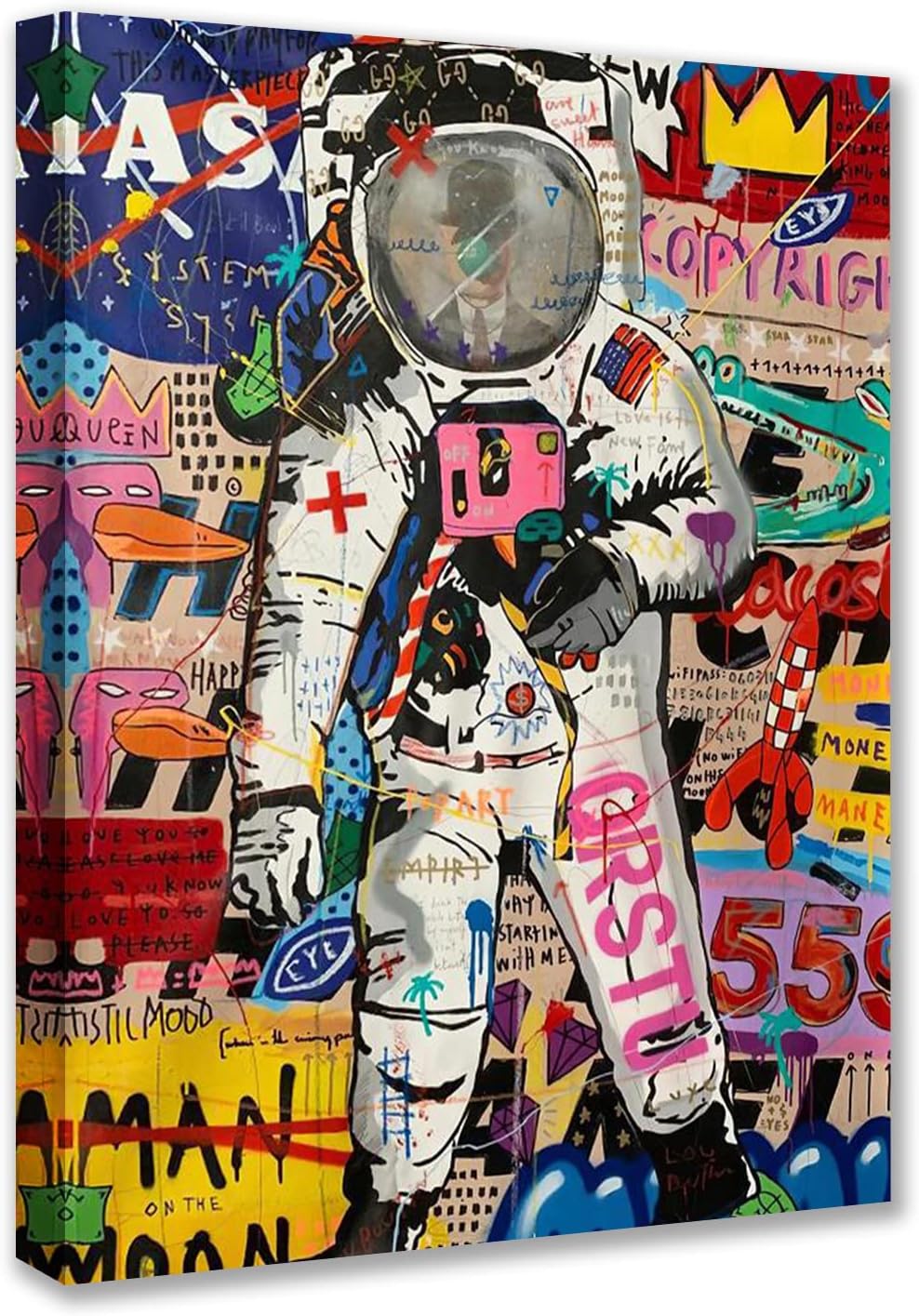 Room Decor Paintings Street Graffiti Picture 1 Panel Canvas Abstract Astronaut Wall Art Colorful Modern Artwork Home Decor for Living Room Giclee Framed Gallery-wrapped Ready to Hang 12x16inch