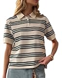 Women Y2K Striped Colorblock Button Up Polo T-Shirt Short Sleeve Loose Fit Preppy Aesthetic Tee Tops Summer Outfits