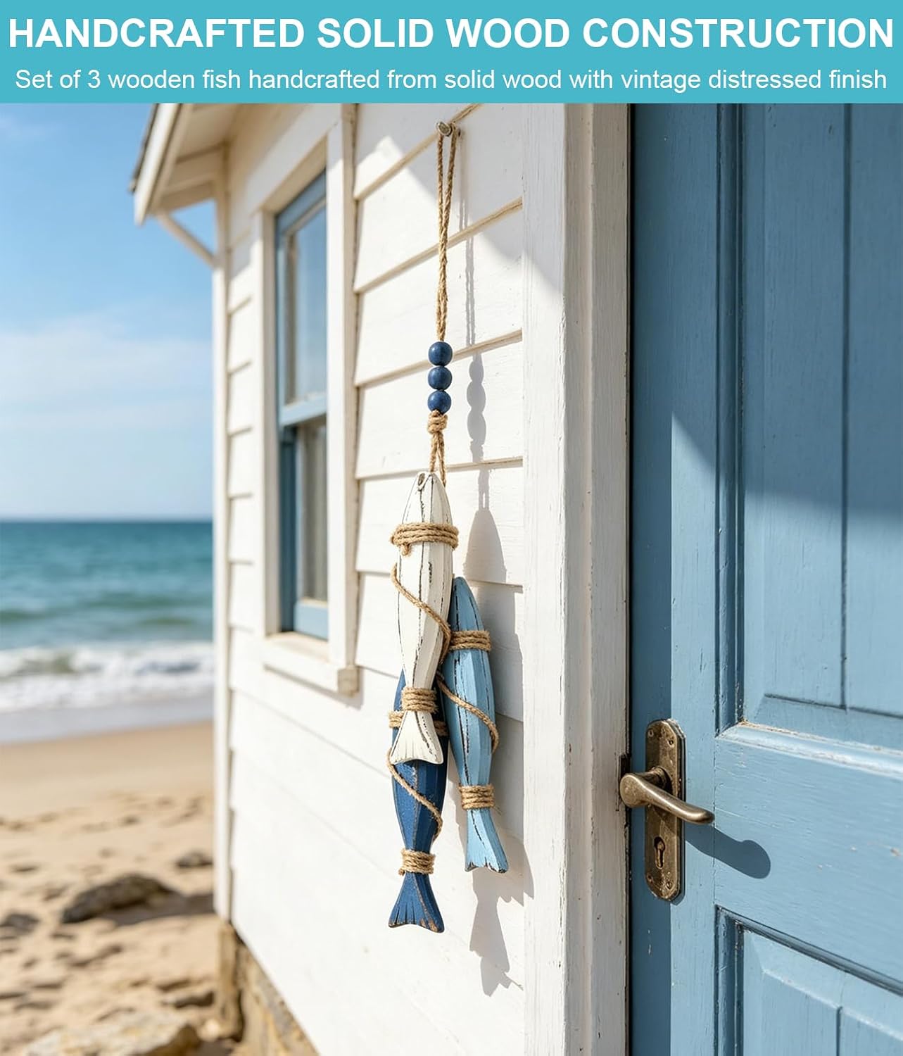 Hiflyer Nautical Décor Wooden Fish Wall Décor, Wood Wall Décor Fish Decor for Home, Wooden Carved Fish Ornament Door Ringing