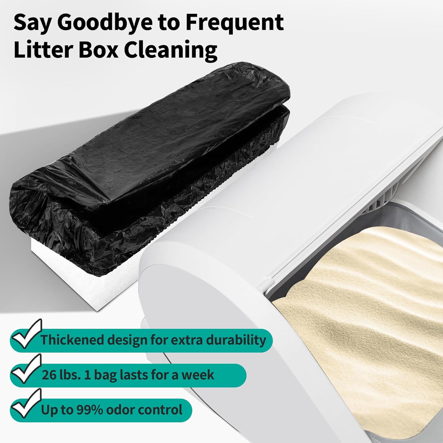Trash Bags Compatible with Popur X5 Litter Box - with Elastic Band, Thickened Design for Popur X5 Self-Cleaning Cat Litter Box/Home Trash Bags -Black (50 Pcs)