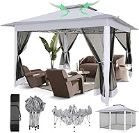 Vista 41 de COBIZI 10x10 Gazebos desplegables en oferta 11x11 Tienda de campaña con toldo fácil de montar al aire libre, Gazebo impermeable portátil