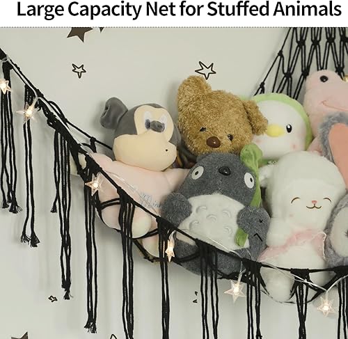 Miniatura 9 de Red o hamaca grande para animales de peluche, hamaca de juguete de 55 pulgadas, soporte de red colgante de esquina para almacenamiento de animales,