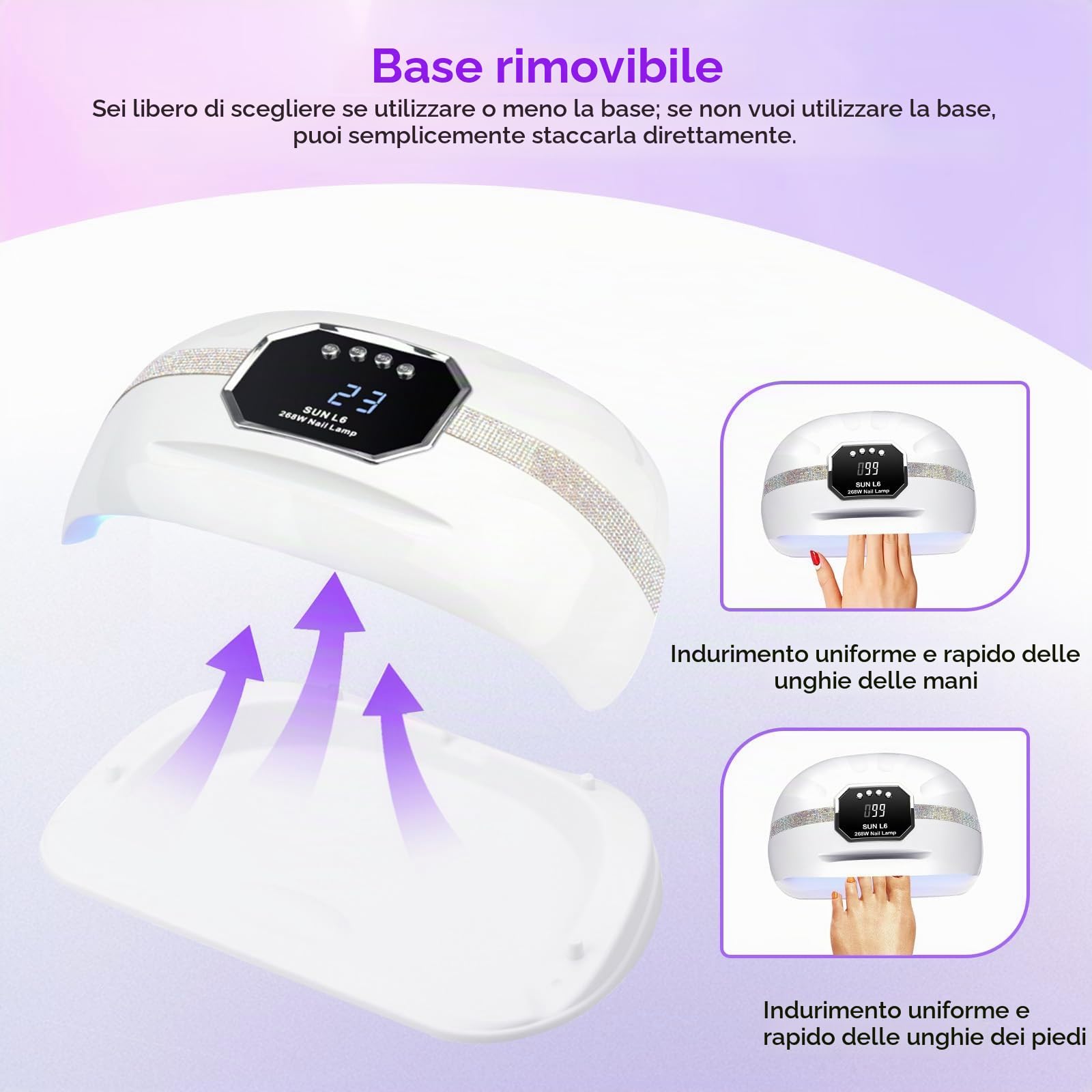 Lampada UV LED Unghie,268W Lampada per Unghie Con 4 Timer e Sensore Automatico,Professionale Fornetto Unghie con 45 LED,Lampada Asciuga Smalto Semipermanente Per Manicure/Pedicure
