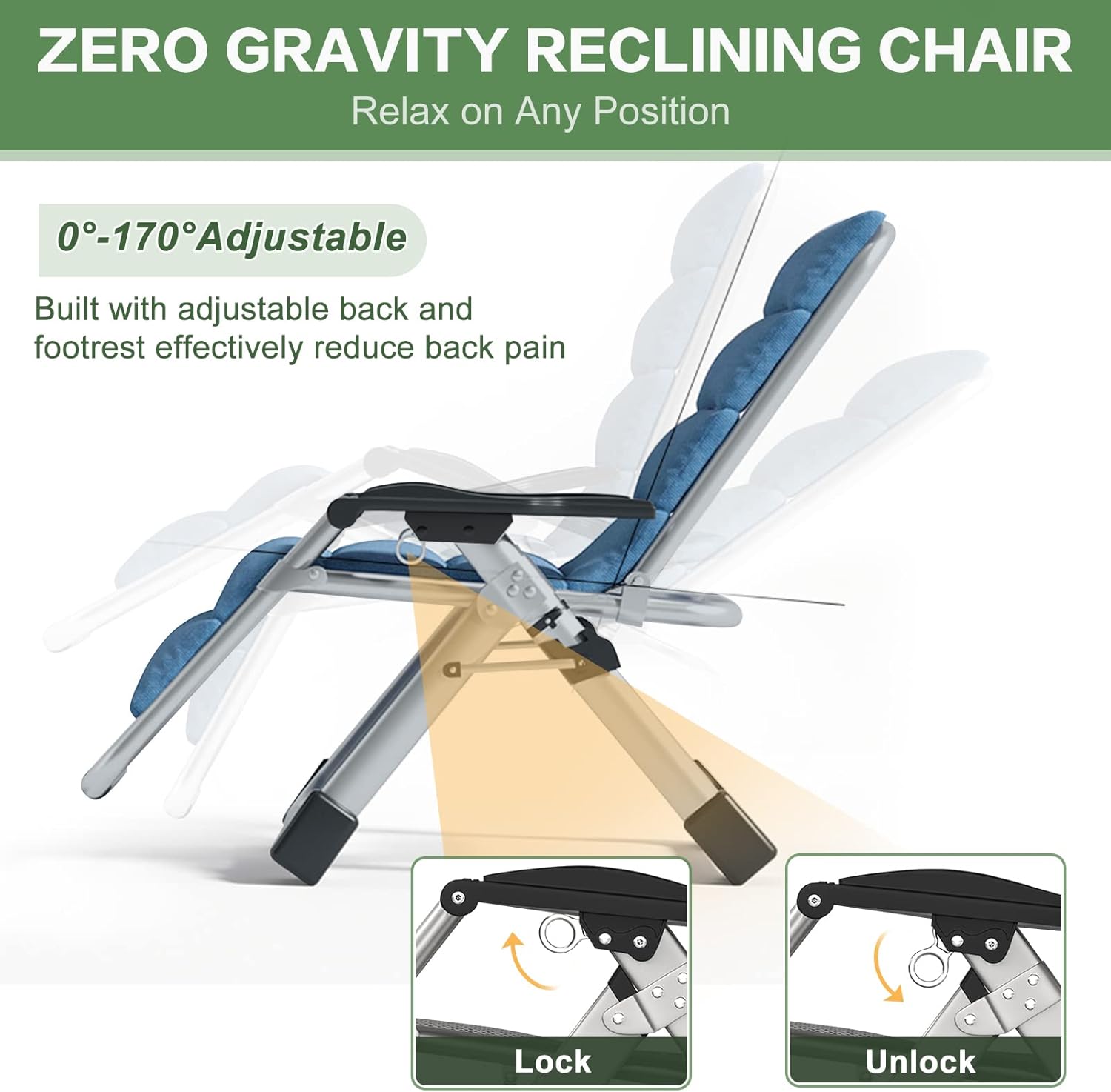 Barbella Zero Gravity Chair Living Room Chairs Lawn Recliner, Reclining Patio Chairs Patio Lounger Chair, Folding Portable Chaise with Cushion, Cup Holder, Headrest