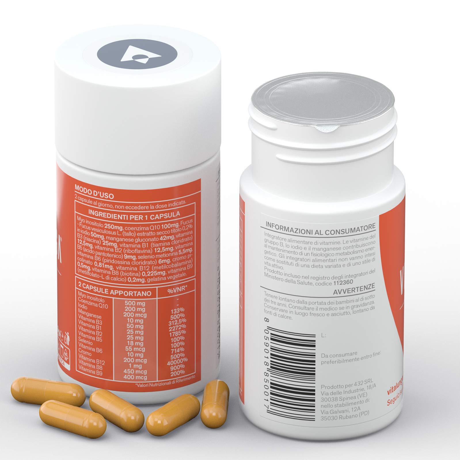 Vitamina B Complex + Coenzima Q10 - Altissimo Dosaggio di Vitamina B12, B1, B2, B3, B5, B6, B7, B8, B9, Q10 e Minerali 60 Capsule 100% Vegan Vitalunga