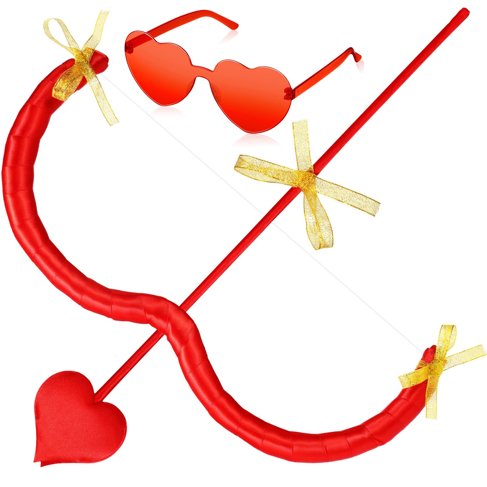 CuffbowValentine's Day Cupid Bow Arrow and Heart Shape Sunglasses Cupid Accessories Heart Shape Bow Knot Rimless Sunglasses (Red)