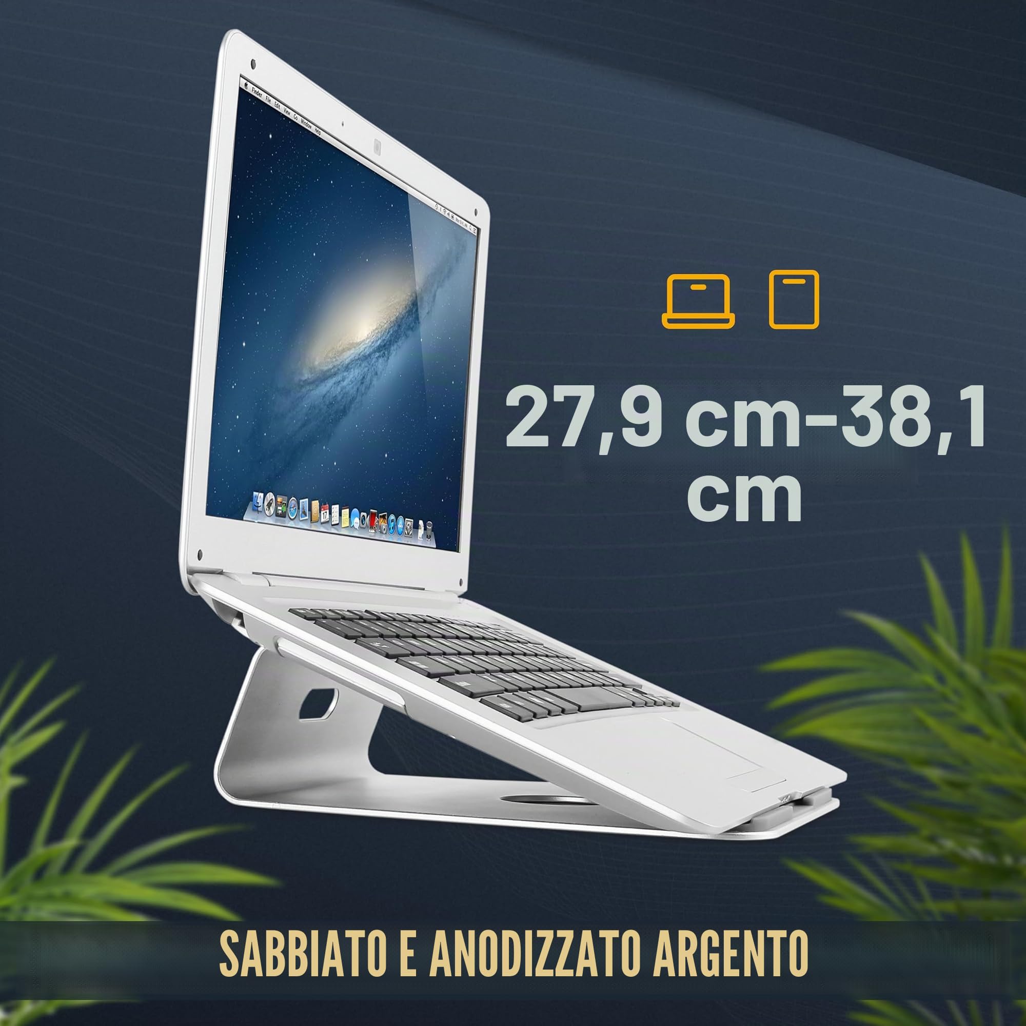 RICOO Supporto PC portatile MTS-01 Rialzo laptop per scrivania Compatibile con Mac-Book Piedistallo da tavolo Per schermo notebook Argenteo