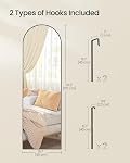 SONGMICS Full Length Hanging Mirror, 120 x 40 cm, Arched Full Body Mirror, Wall or Door Mounted Mirror, Tempered Glass, for Bedroom, Living Room, Cloakroom, Ink Black ULFM033B01