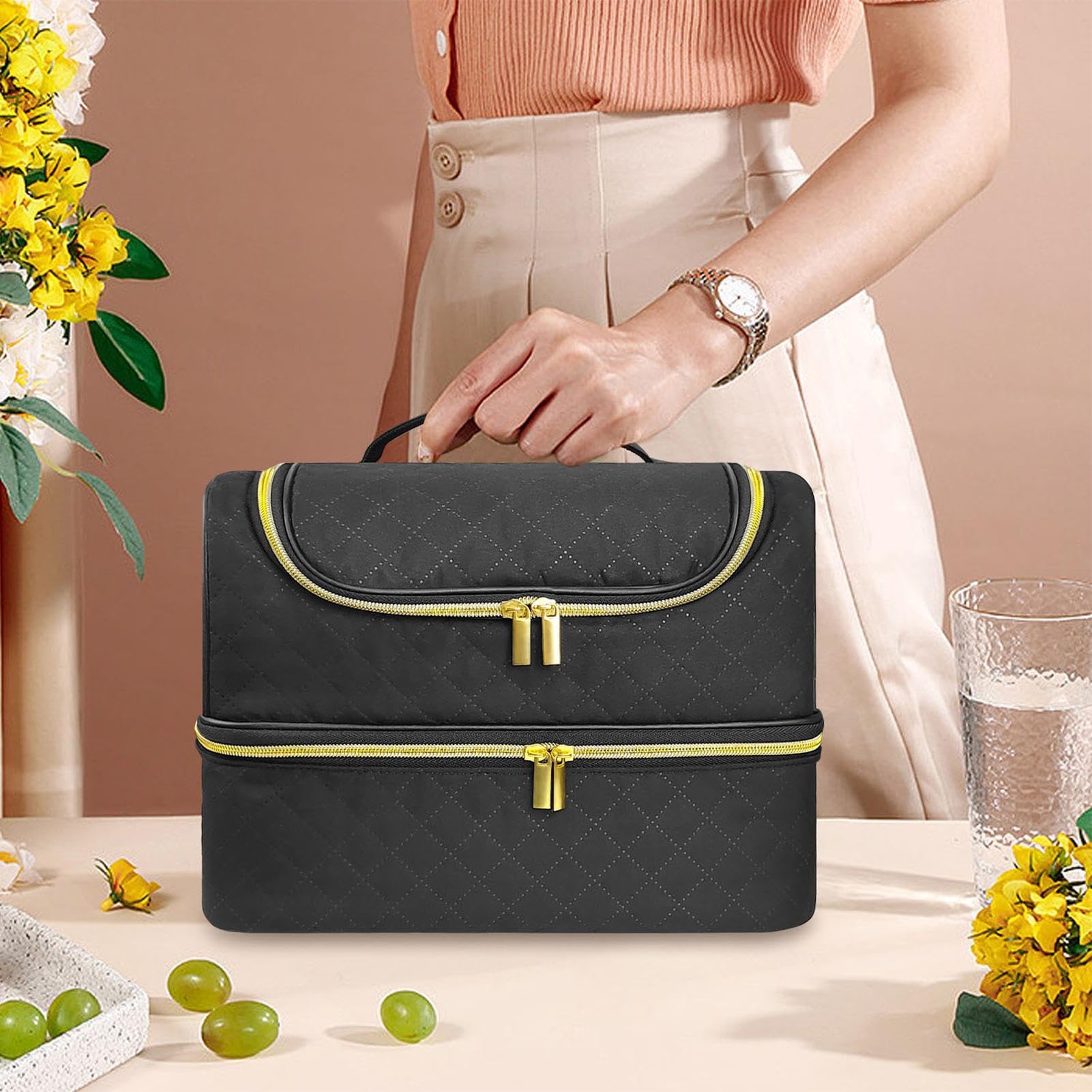 Organizer per smalto gel, borsa da viaggio per smalto per unghie | a doppio strato, contiene 60 bottiglie e asciugatrice, contenitore per oggetti e strumenti per manicure, robusto e compatto,