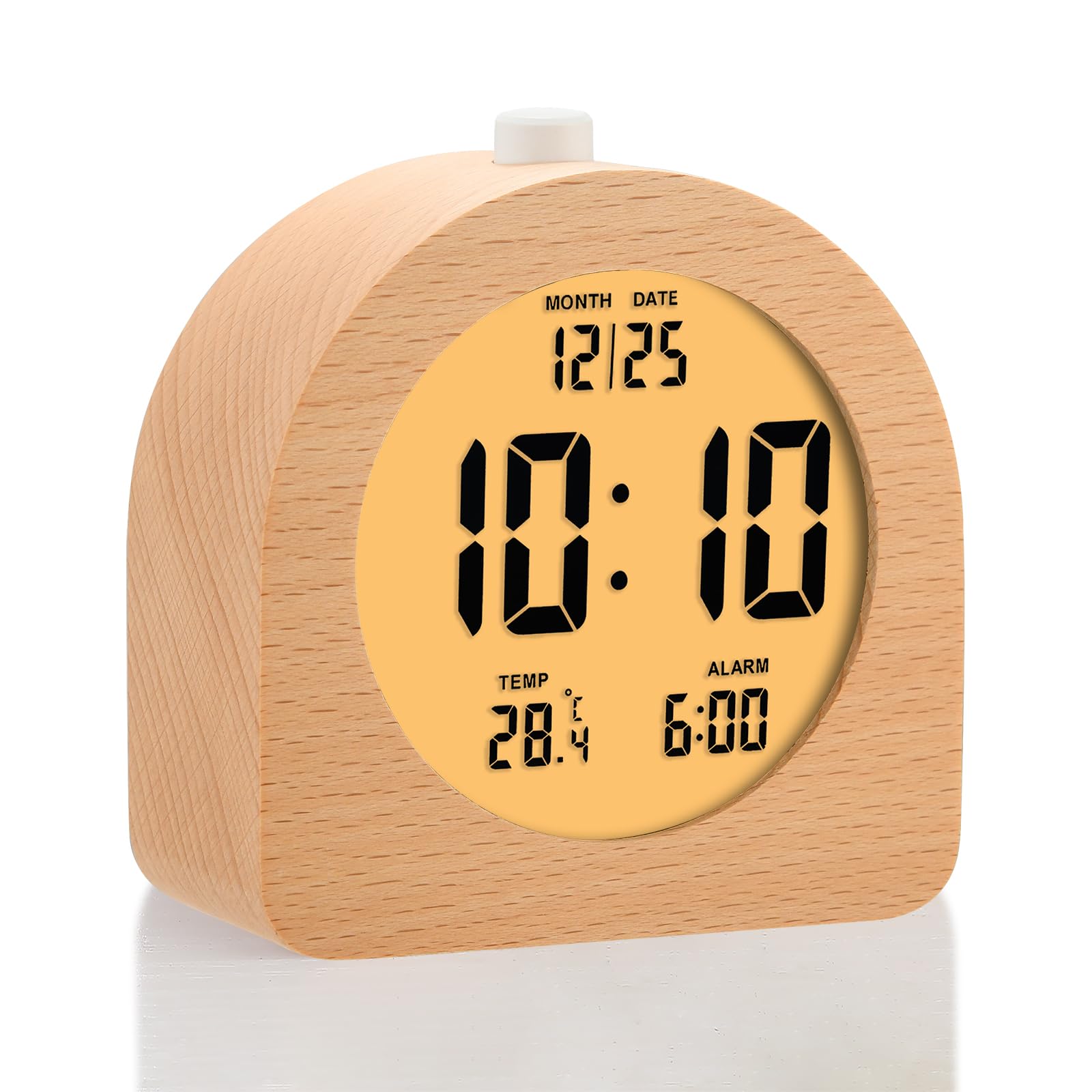 Plumeet Reloj despertador digital de madera para dormitorios, reloj despertador de madera de 4 pulgadas con repetición y luz nocturna, reloj electrónico LCD de escritorio que muestra la hora, fecha,