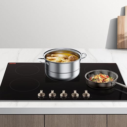 VEVOR Induction Cooktop, 9200W Electric Countertop Burner, 5 Burner Knob Control Stove, Built-in Induction Cooktop with 12 Temperature Settings, Glass Surface, Auto Shut-Off