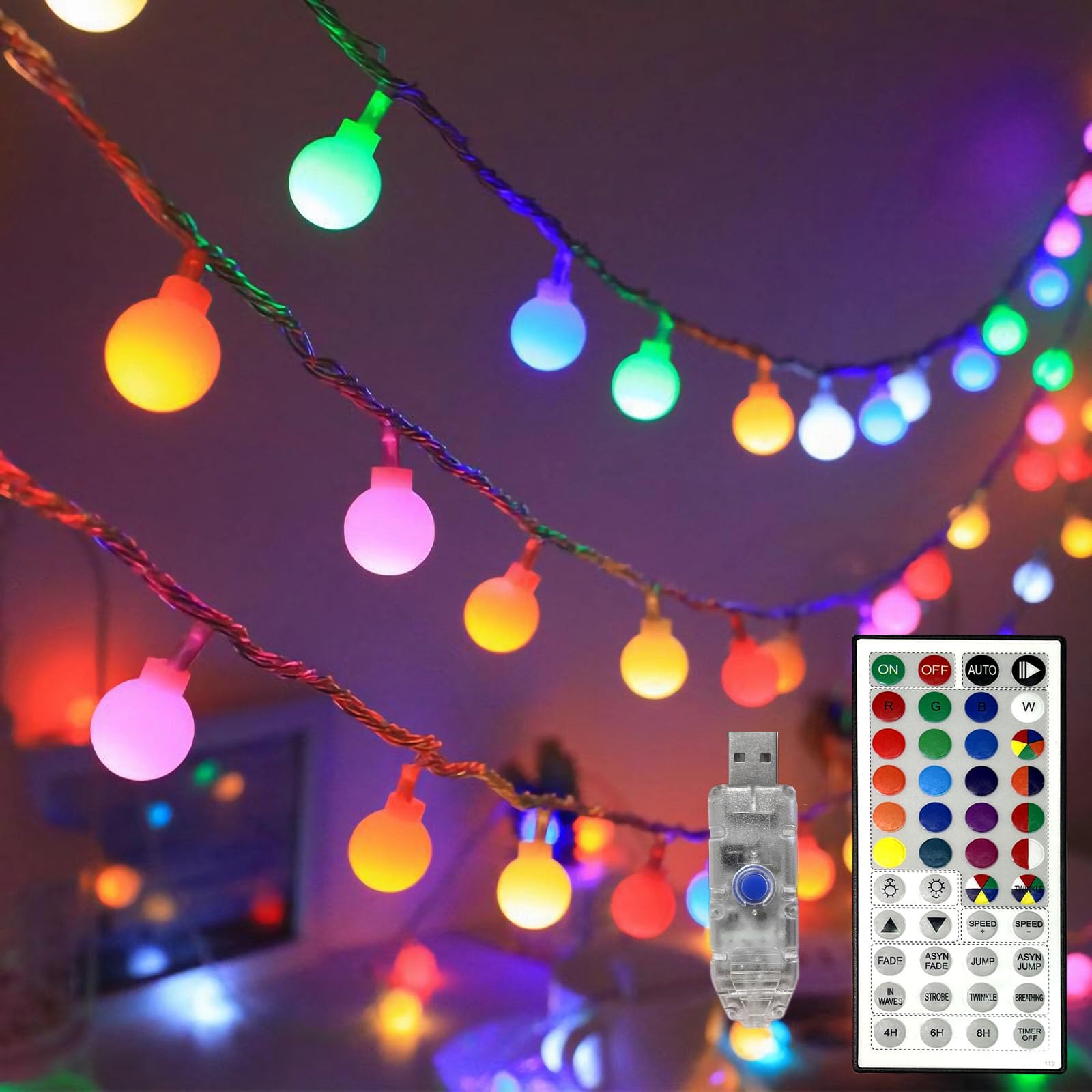 GlowNest LED Globe String Lights - 19.7ft USB Color Changing Twinkle Lights with Remote for Indoor, Classroom, Halloween, Room, Christmas