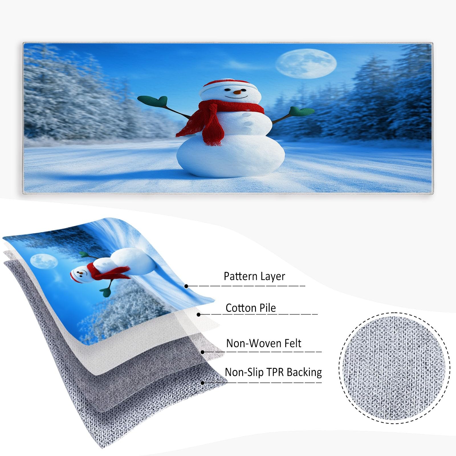 Generisch 3D Fotografie Küchen Läufer Teppich 60 x 120 cm für Flur, Weihnachten Wald Schneemann Läuferteppiche Waschbare Kitchen Runner Teppicheläufer für Entryway Wäsche Daneben