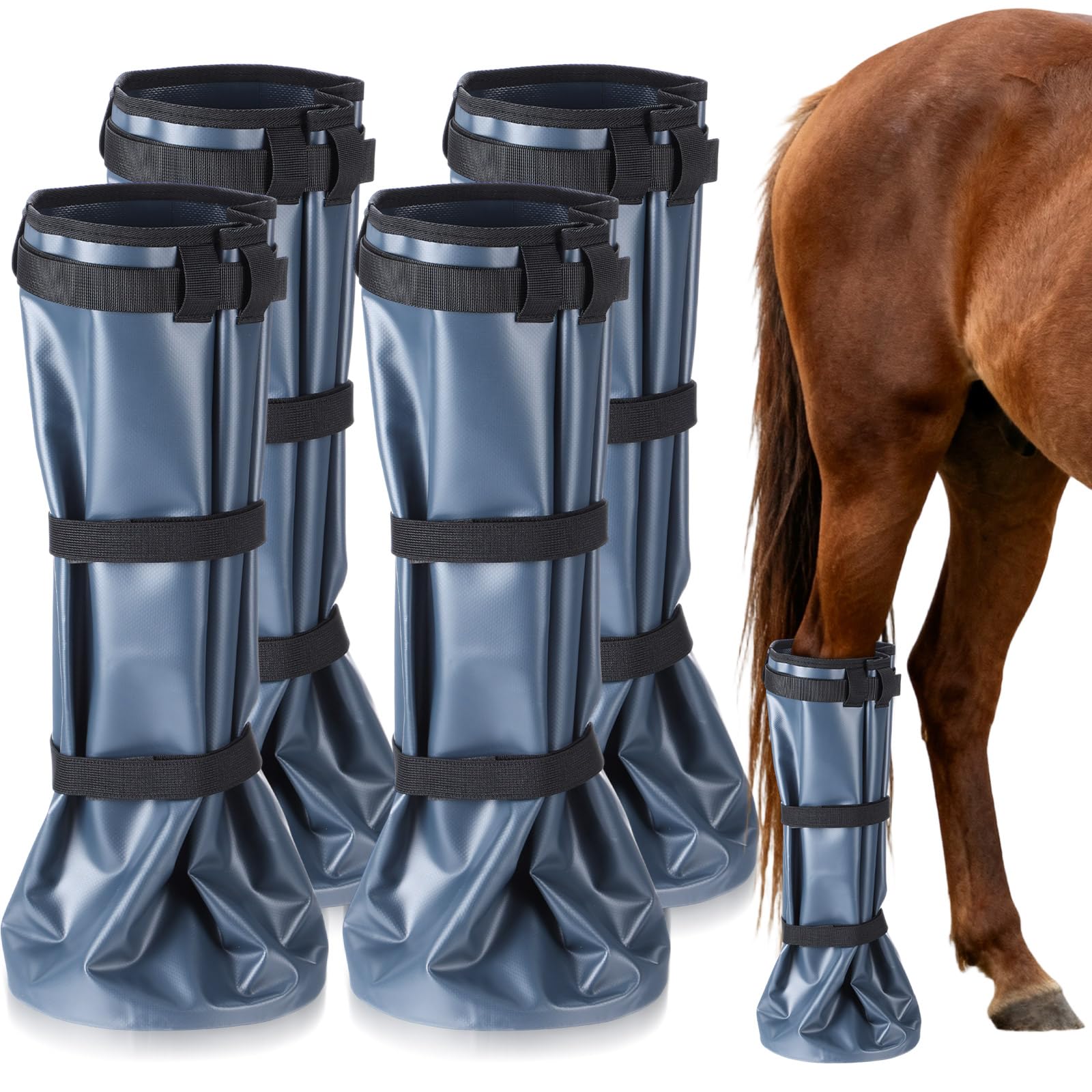 SilTriangle 4 Pcs Easy Use Hoof Soaking Boot for Horse Soaker Bag, Hoof Care Treatment Bucket with EVA Pad and Elastic Band, 2 Pairs Horse Soaker Bag for Common Equine Hooves Ailment Problem(Gray)