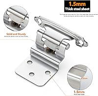 Vista 8 de Ravinte 30 paquetes (15 pares) Bisagras de gabinete empotradas de cromo pulido de 3/8 pulgada para gabinetes de cocina, bisagras autocerradoras