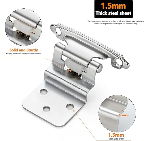 Miniatura 8 de Ravinte Paquete de 10 5 pares de bisagras de cierre automático de cromo pulido de 38 pulgadas para cocina, baño, muebles, armarios y puertas,