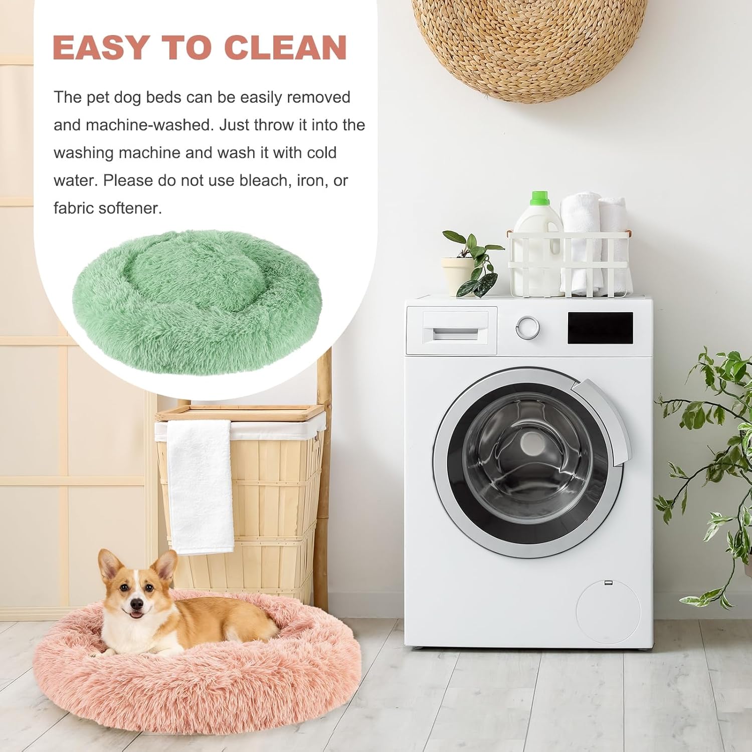 Cat Dog Bed, Round and Soft Fluffy Donut Plush Pet Bed Anti-Anxiety Pet Cushion 31.3 Inches, (Green), Intended for Small Medium Animals Dogs/Cats